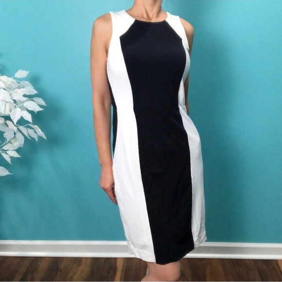 Ann Taylor Color Block‎ Sheath Dress Sleeveless Career Black White 4 Pencil Work - Picture 1 of 7